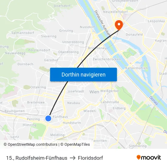 15., Rudolfsheim-Fünfhaus to Floridsdorf map