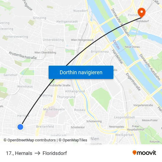 17., Hernals to Floridsdorf map