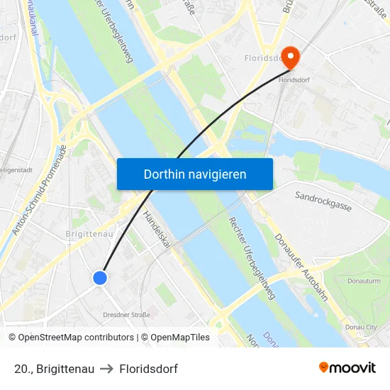 20., Brigittenau to Floridsdorf map