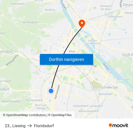 23., Liesing to Floridsdorf map