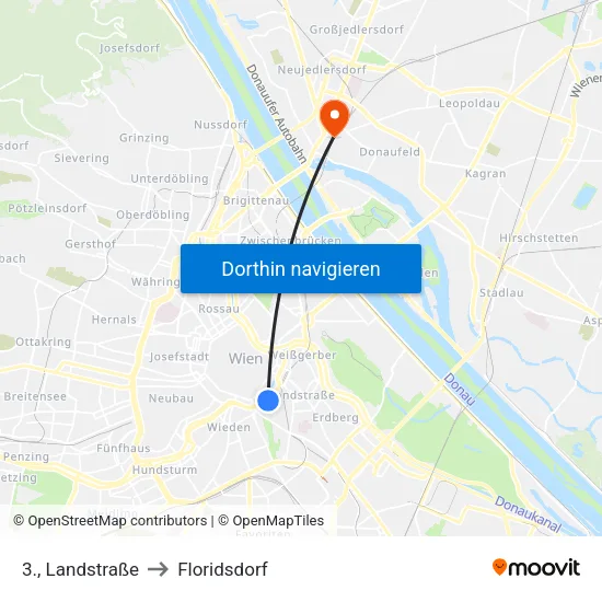 3., Landstraße to Floridsdorf map