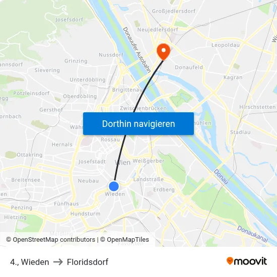 4., Wieden to Floridsdorf map