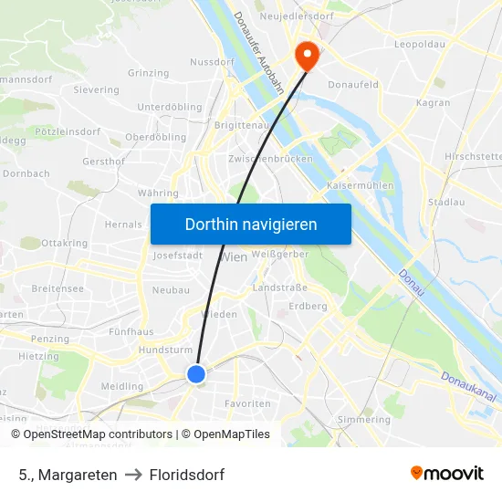 5., Margareten to Floridsdorf map