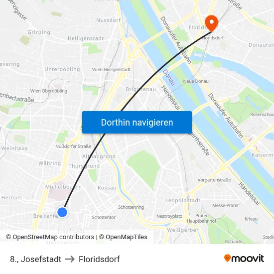 8., Josefstadt to Floridsdorf map