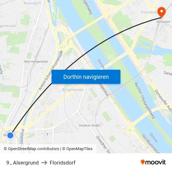 9., Alsergrund to Floridsdorf map