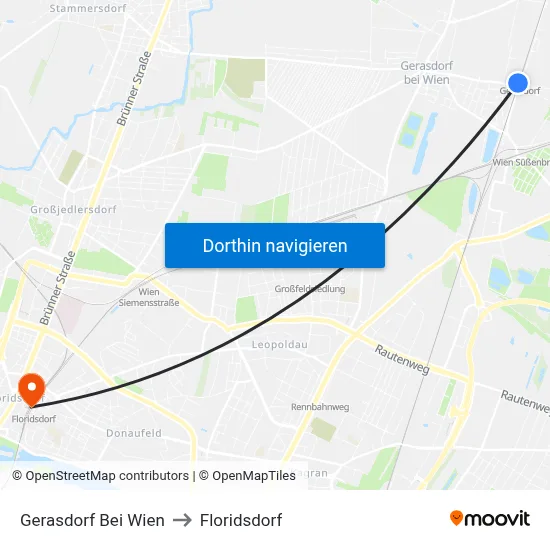 Gerasdorf Bei Wien to Floridsdorf map