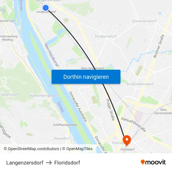 Langenzersdorf to Floridsdorf map
