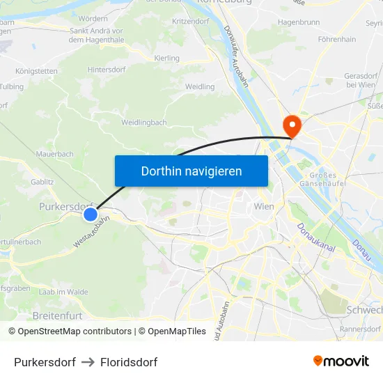 Purkersdorf to Floridsdorf map