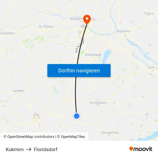 Kukmirn to Floridsdorf map