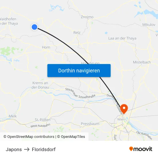 Japons to Floridsdorf map