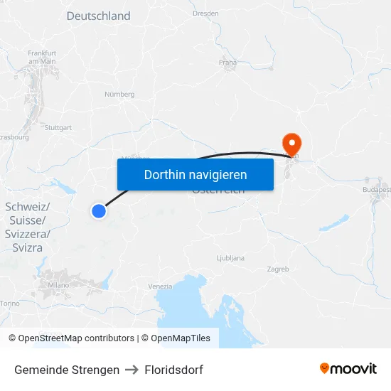 Gemeinde Strengen to Floridsdorf map