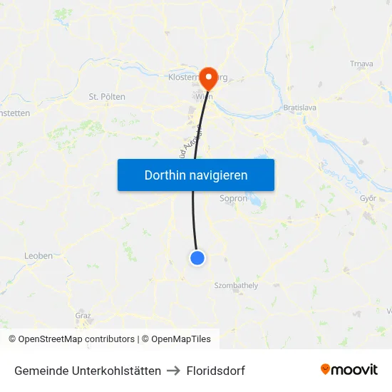 Gemeinde Unterkohlstätten to Floridsdorf map