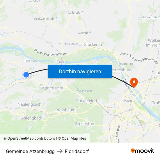 Gemeinde Atzenbrugg to Floridsdorf map