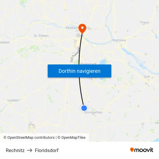 Rechnitz to Floridsdorf map