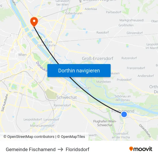 Gemeinde Fischamend to Floridsdorf map