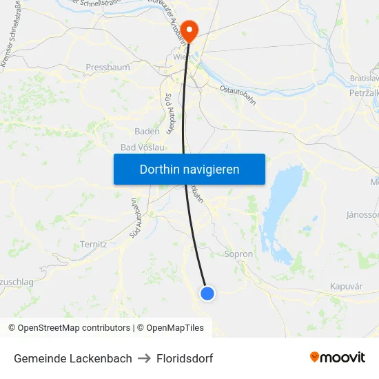 Gemeinde Lackenbach to Floridsdorf map