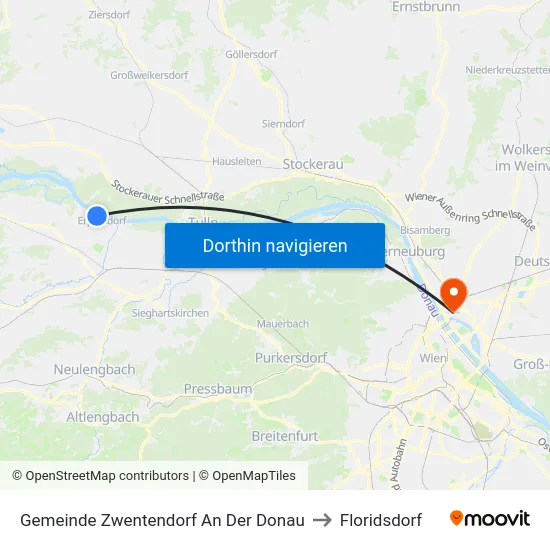 Gemeinde Zwentendorf An Der Donau to Floridsdorf map