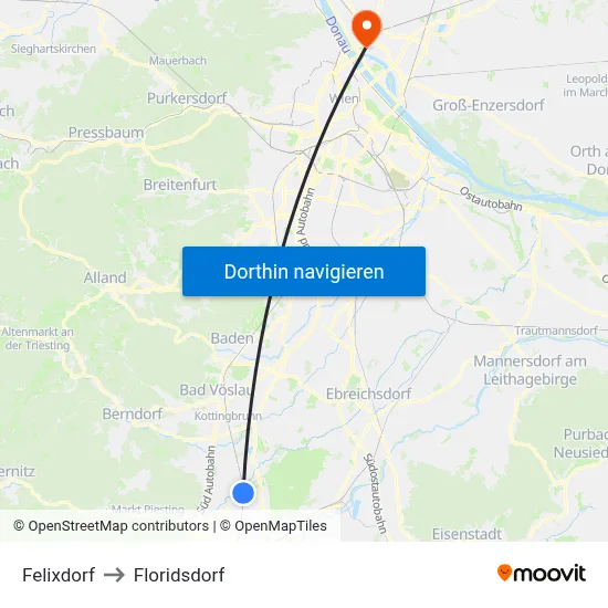 Felixdorf to Floridsdorf map