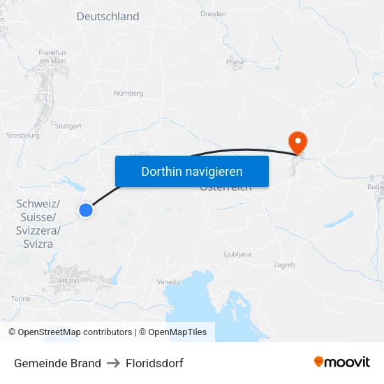 Gemeinde Brand to Floridsdorf map
