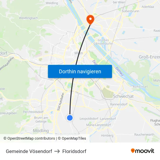 Gemeinde Vösendorf to Floridsdorf map