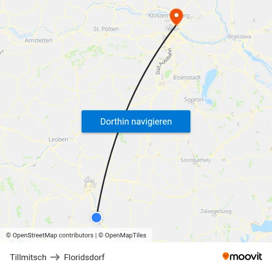 Tillmitsch to Floridsdorf map