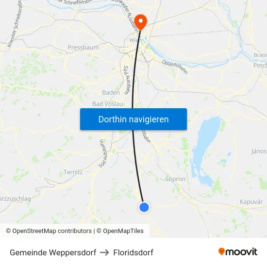 Gemeinde Weppersdorf to Floridsdorf map
