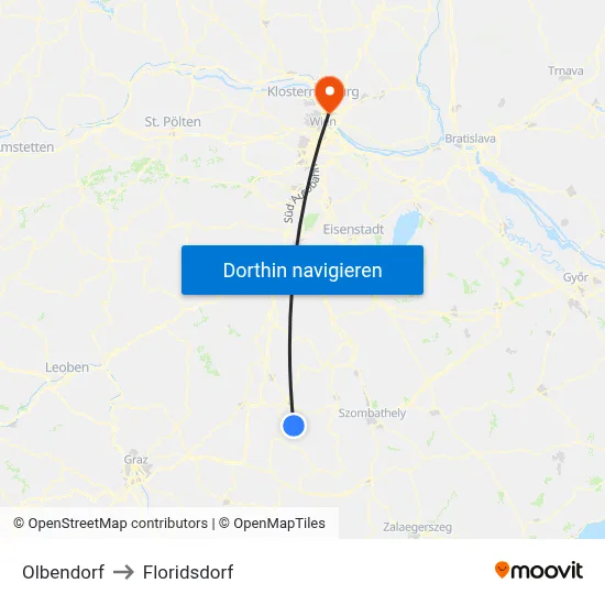 Olbendorf to Floridsdorf map