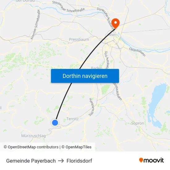 Gemeinde Payerbach to Floridsdorf map