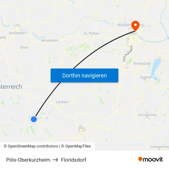 Pöls-Oberkurzheim to Floridsdorf map