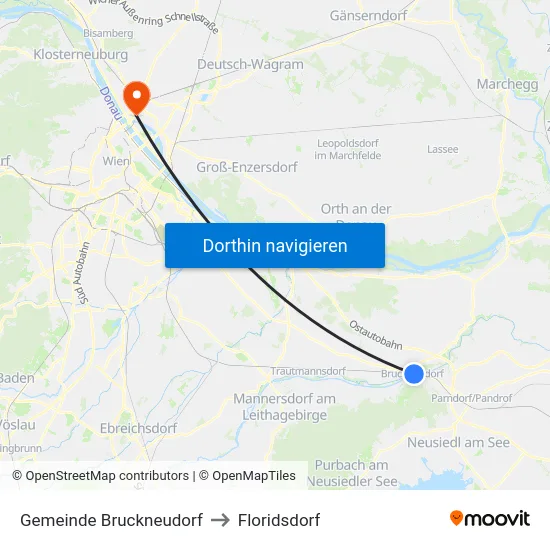 Gemeinde Bruckneudorf to Floridsdorf map