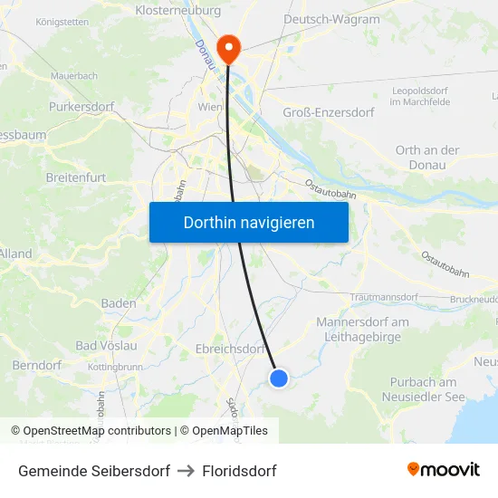 Gemeinde Seibersdorf to Floridsdorf map