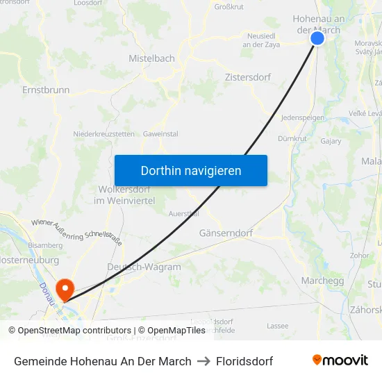 Gemeinde Hohenau An Der March to Floridsdorf map