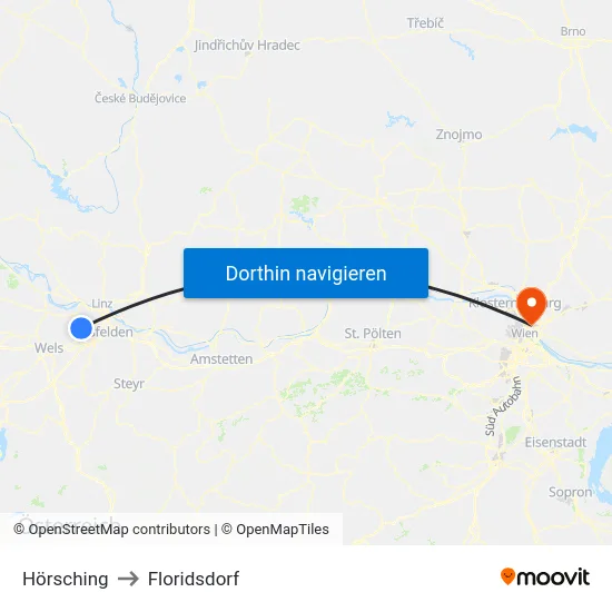 Hörsching to Floridsdorf map