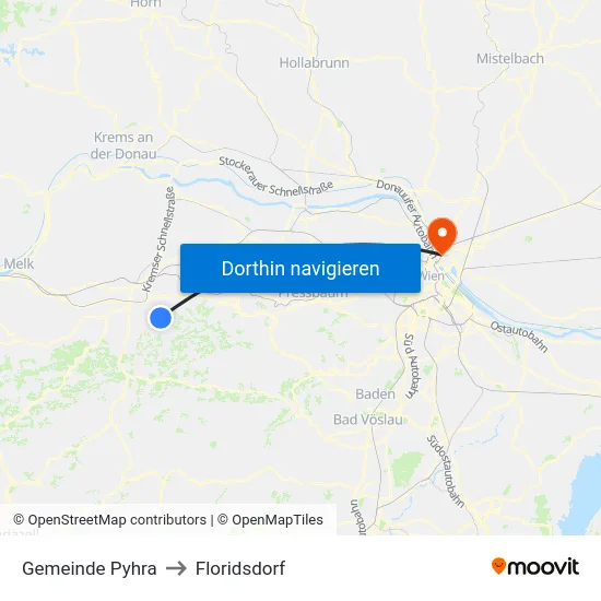 Gemeinde Pyhra to Floridsdorf map