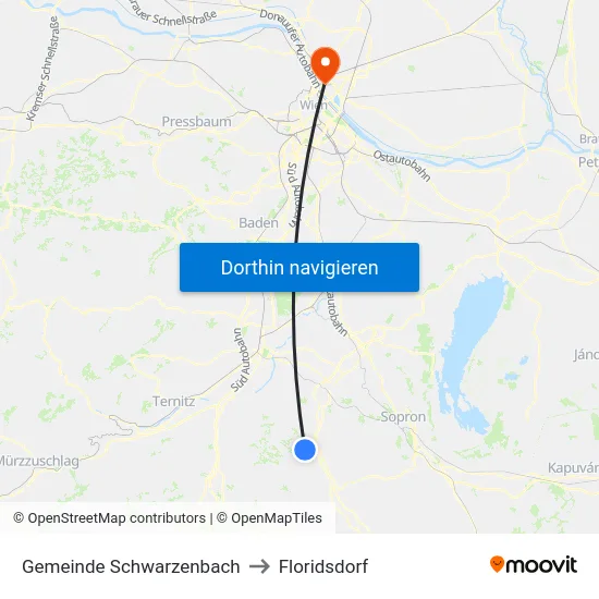 Gemeinde Schwarzenbach to Floridsdorf map