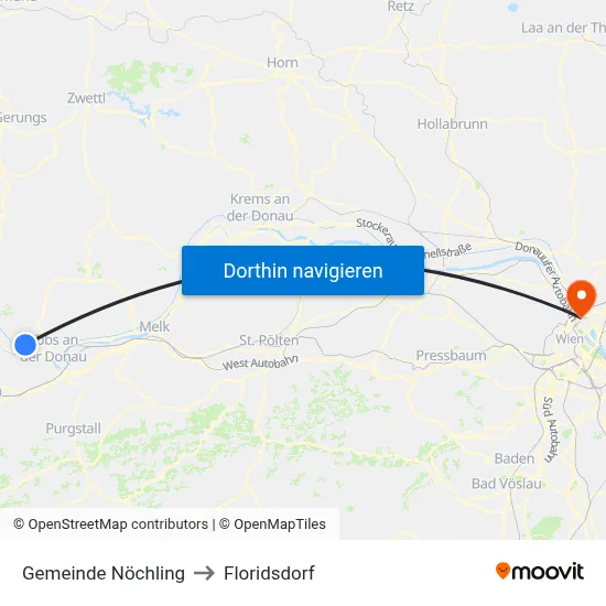 Gemeinde Nöchling to Floridsdorf map