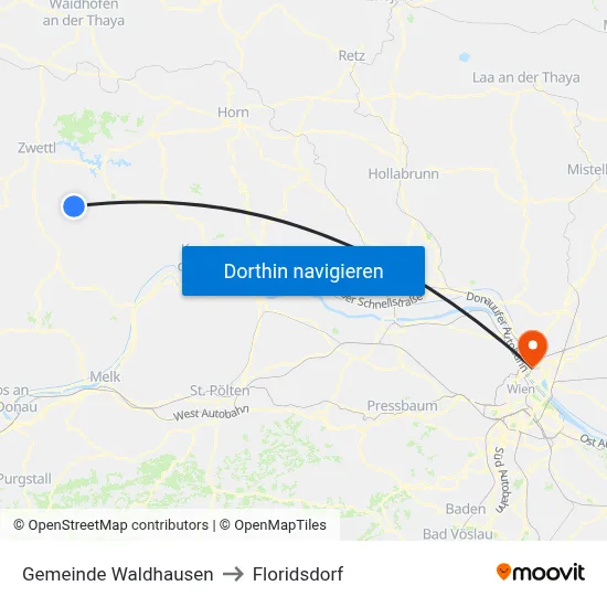Gemeinde Waldhausen to Floridsdorf map