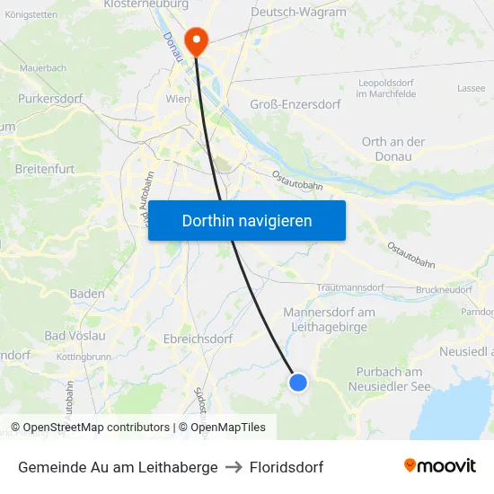 Gemeinde Au am Leithaberge to Floridsdorf map