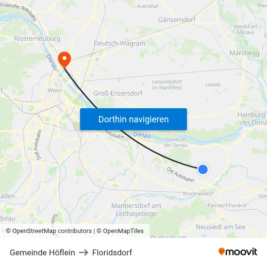 Gemeinde Höflein to Floridsdorf map