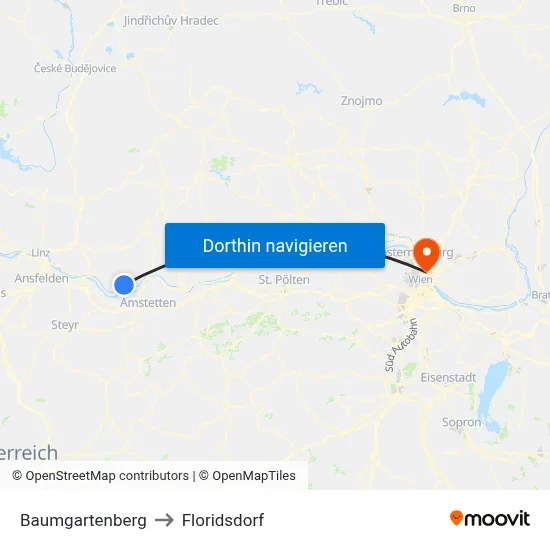 Baumgartenberg to Floridsdorf map