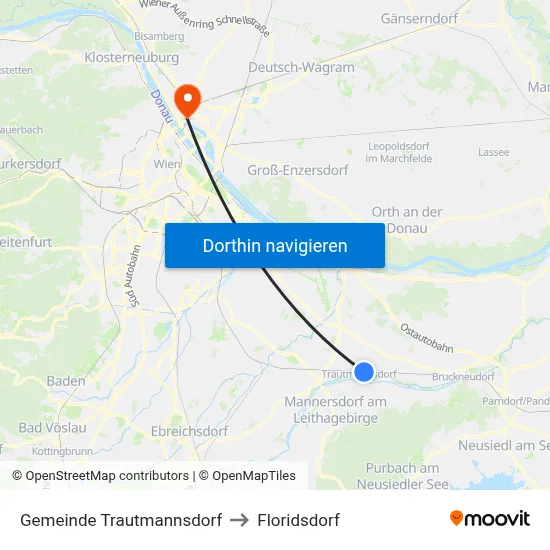 Gemeinde Trautmannsdorf to Floridsdorf map