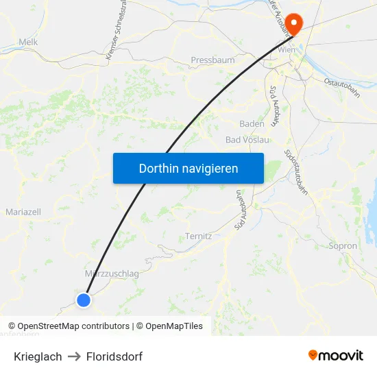 Krieglach to Floridsdorf map