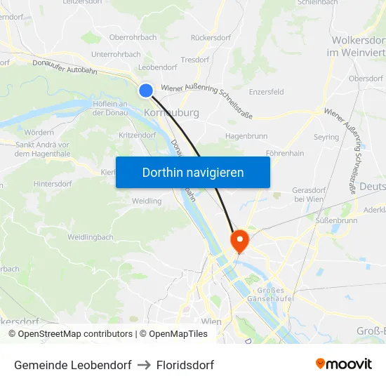Gemeinde Leobendorf to Floridsdorf map