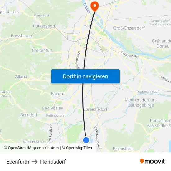 Ebenfurth to Floridsdorf map