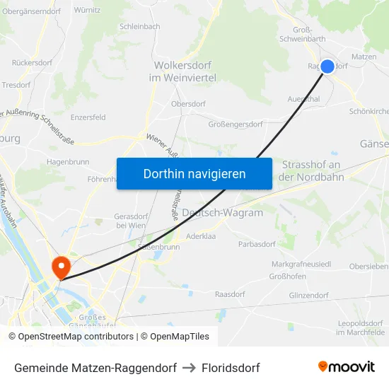 Gemeinde Matzen-Raggendorf to Floridsdorf map