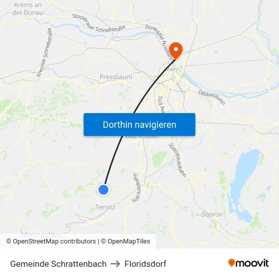 Gemeinde Schrattenbach to Floridsdorf map