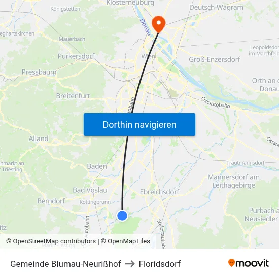 Gemeinde Blumau-Neurißhof to Floridsdorf map