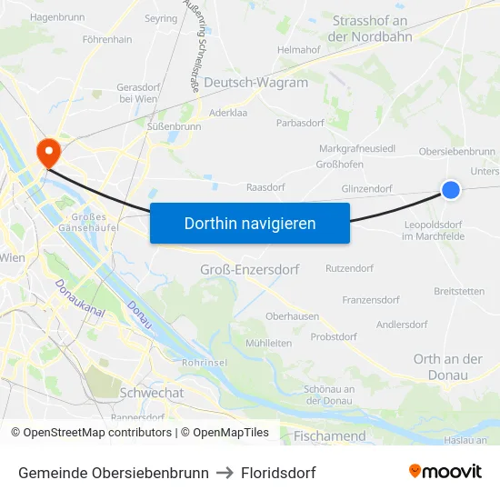 Gemeinde Obersiebenbrunn to Floridsdorf map