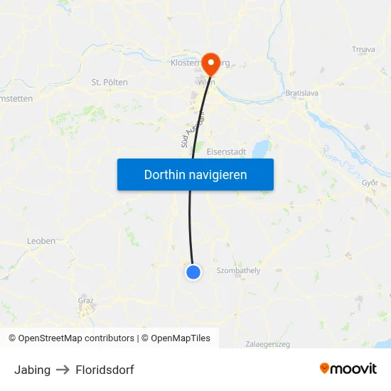 Jabing to Floridsdorf map