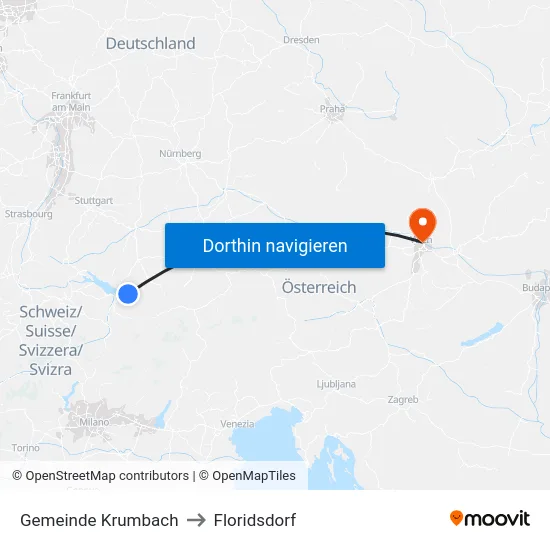Gemeinde Krumbach to Floridsdorf map